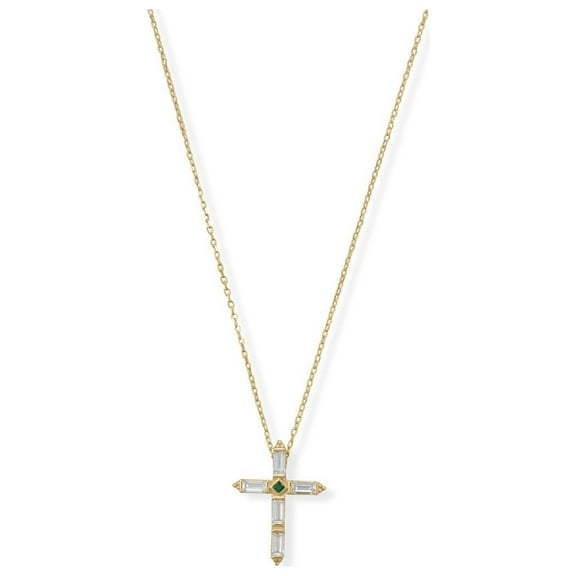 Precious Stars 14K Yellow Goldplated Sterling Silver Cubic Zirconia Cross Pendant Necklace