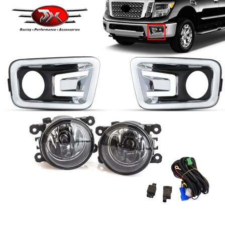 JX RACING Halogen Foglight W/Bulbs Bezel Cover Compatible With Nissan Titan 2017-2019/Titan XD 2016-2019 Left Right Foglamp