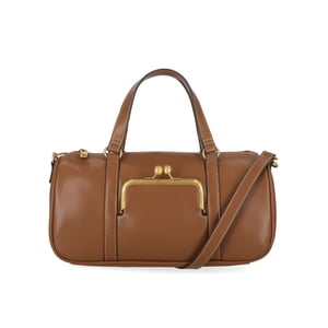 Free Assembly Women's Faux Leather Frame Satchel, Brown