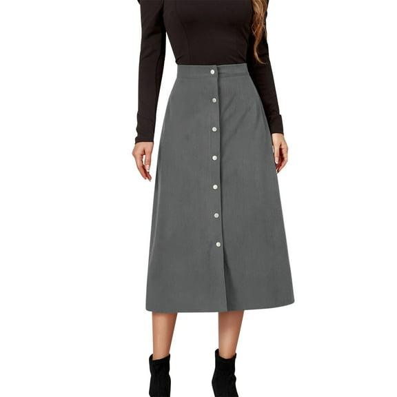 ASFGIMUJ Skirt For Women 2023 Long Skirt Solid High Waist Skirt Corduroy Wrap Single Slim Fit Solid Skirt Autumn And Winter Grey
