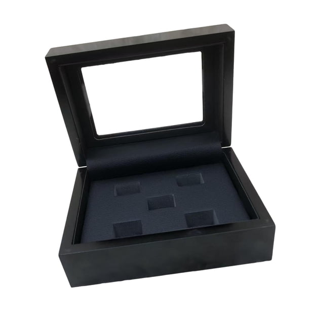 Vitrina para Anillos, Almacenamiento de Anillos de Madera, Forro de Cuero Sintético, Ventana Transparente, Resistente a Los Arañazos, Joyero Funcional 5 hoyos