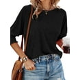 thumbnail image 3 of UVN Crewneck Blouse for Women Summer 3/4 Sleeve T-Shirts Casual Tees Ladies Loose Tops, 3 of 8