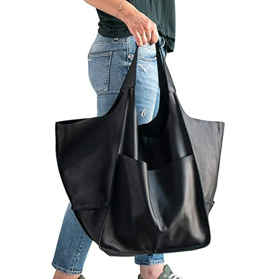 Fashion Women's Large Pu Leather Satchel Handbag Work Tote Shoulder Bags Purse Soft Crossbody Oversized Bag,Black