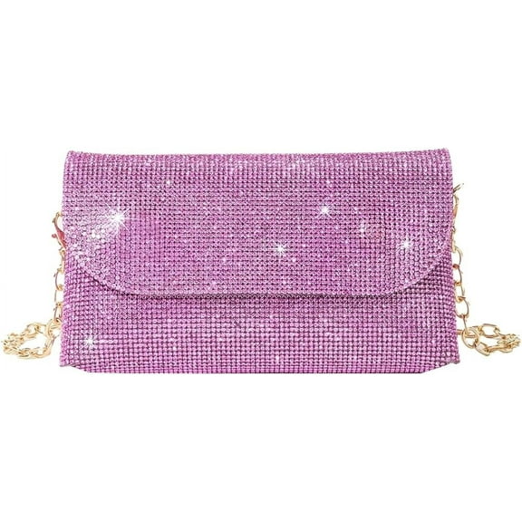 Kukuzhu Women’ Rhinestone Envelope Bag Sparkling Evening Handbag Silver Purse Bling Designer Chain Clutch for Prom Party