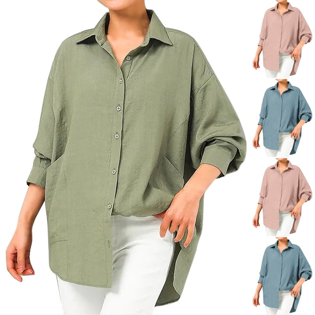Ropa de trabajo,Camisa de lino con cuello en V para mujer, blusa informal de manga 3/4, top holgado de poliéster, ideal para primavera y otoño, sopatenor