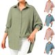 thumbnail image 1 of Top de encaje color crema,Camisa de lino con cuello en V para mujer, blusa informal de manga 3/4, top holgado de poliéster, ideal para primavera y otoño, sopatenor, 1 of 9