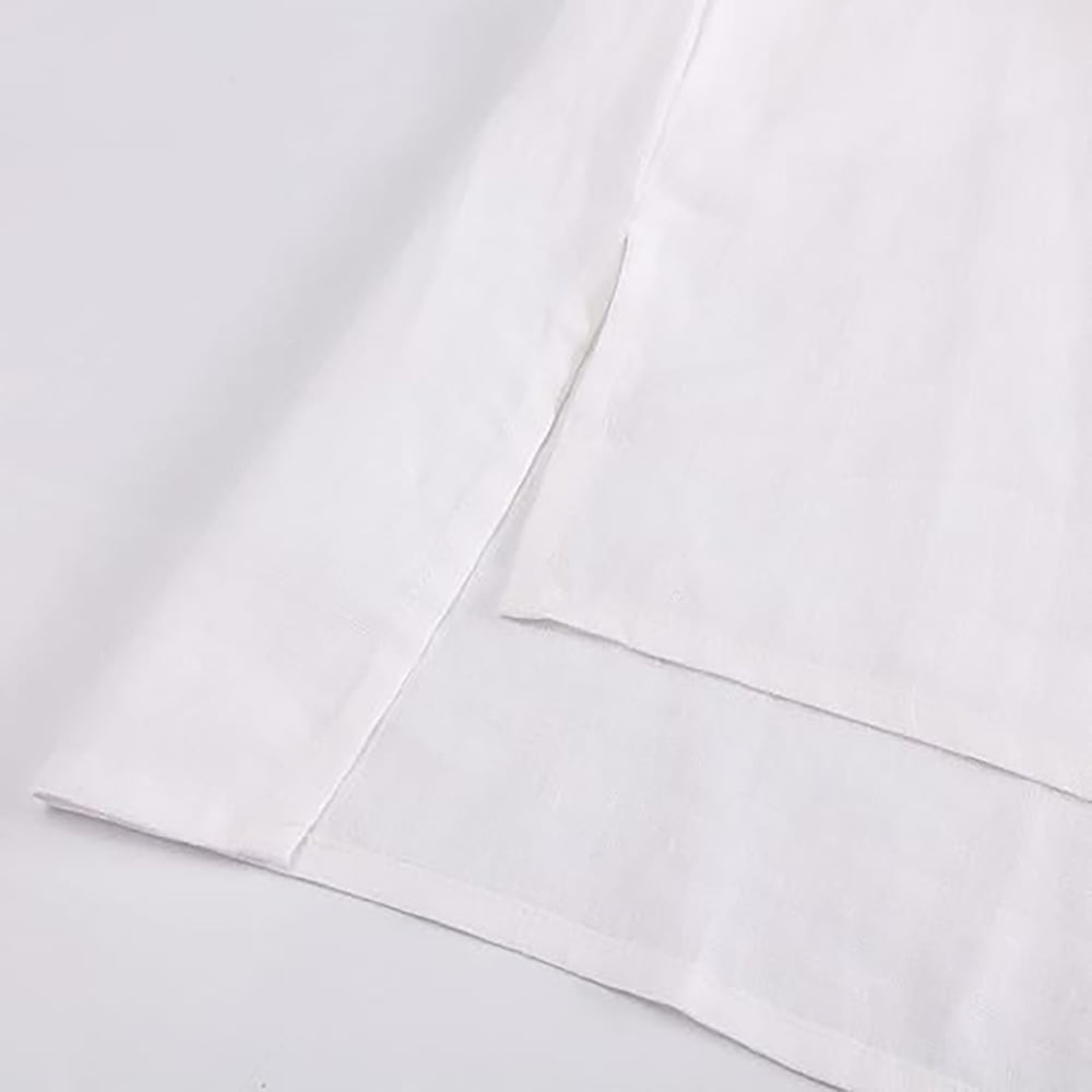 Amazhyu 100% Linen V Neck Spaghetti Strap Sleeveless Summer Causal Dresses with Slit for Women