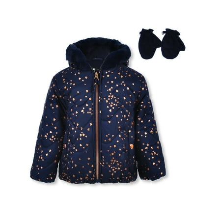 

Rothschild Girls 2-Piece Shimmer Heart Jacket With Mittens Set - navy 2t (Toddler)