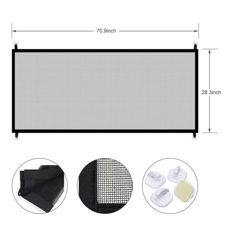 Black Easy to Install Pet Safety Gate,Portable Folding Mesh Dog Gate AMOLEY Magic Pet Gate for Dogs Mesh Dog Gate 210 * 71 cm