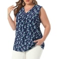 thumbnail image 4 of Agnes Orinda Plus Size Floral Blouse Sleeveless Tank Top for Women Comfortable and Stylish 4X Navy Blue, 4 of 6