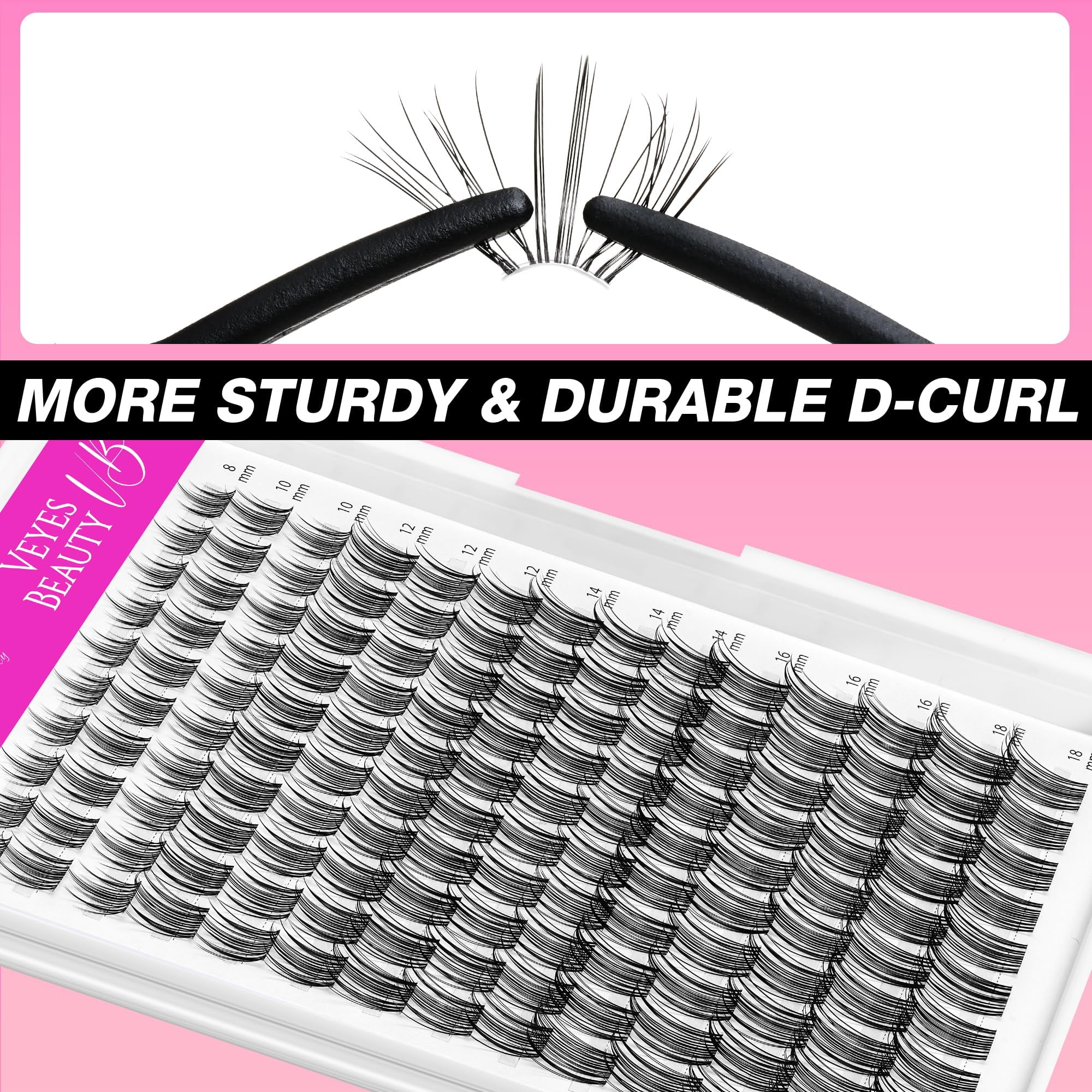 VEYESBEAUTY Sweetie Lash Clusters 140pcs, Soft Fluffy Individual Lashes with Invisible Band, False Eyelashes Reusable up to 7 Days Lash Tray