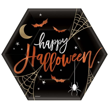 9 Inch Happy Halloween Festive Hexagon Shaped Party Paper Plates