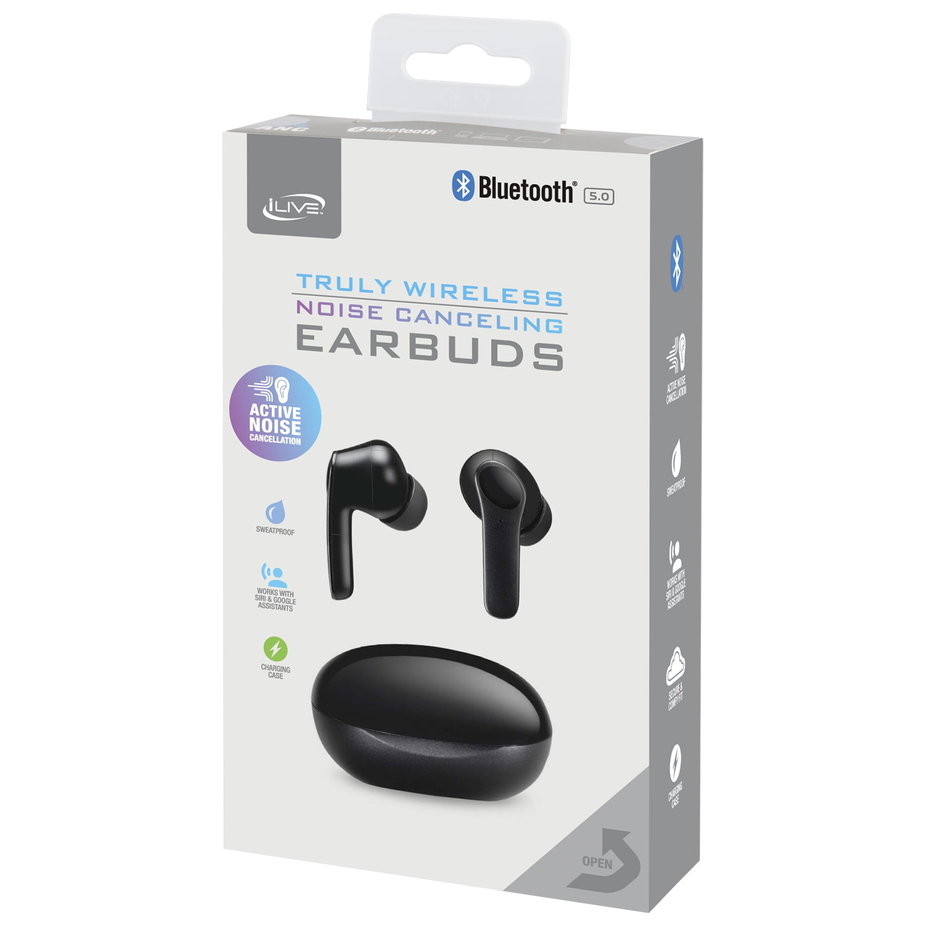 iLive Truly Wireless Active Noise Canceling Earbuds with Charging Case, Black, IAEBTNQ102B