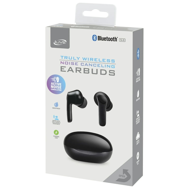 iLive Truly Wireless Active Noise Canceling Earbuds with Charging Case Black IAEBTNQ102B Walmart