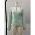 thumbnail image 6 of Women's long-sleeved V-neck wrap shirt, business casual loose lightweight knit top, 6 of 8