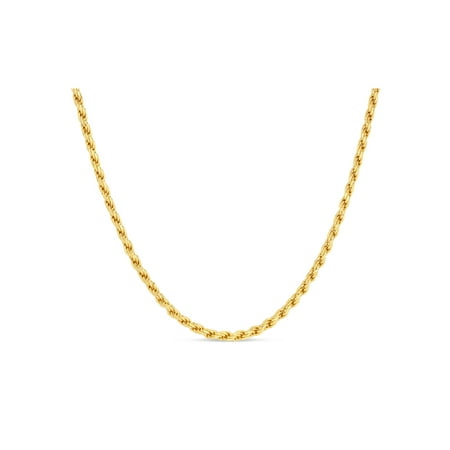 18k Rope Necklace - 18k Gold Over Sterling Silver Rope 050 Gauge Chain Necklace 22 Inches