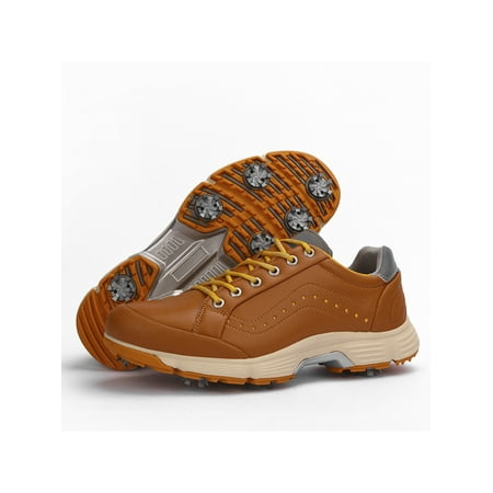 

SIMANLAN Mens Walking Shoes Lace Up Golf With Spike Sneakers Outdoor Casual Training Professional Yellow US 9.5