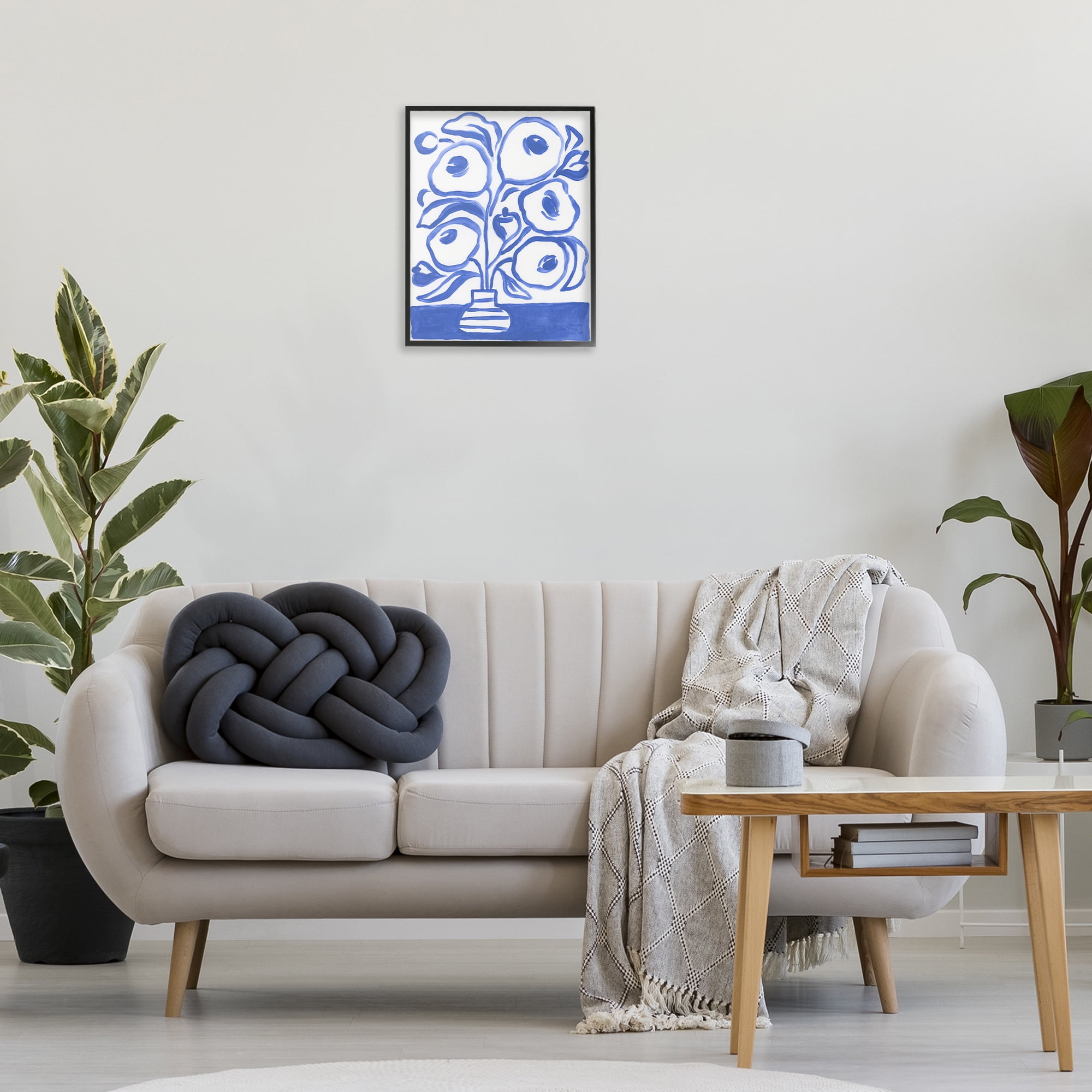 Stupell Industries Modern Blue Vase Botanical & Floral Painting Black Framed Art Print Wall Art, 16 x 20