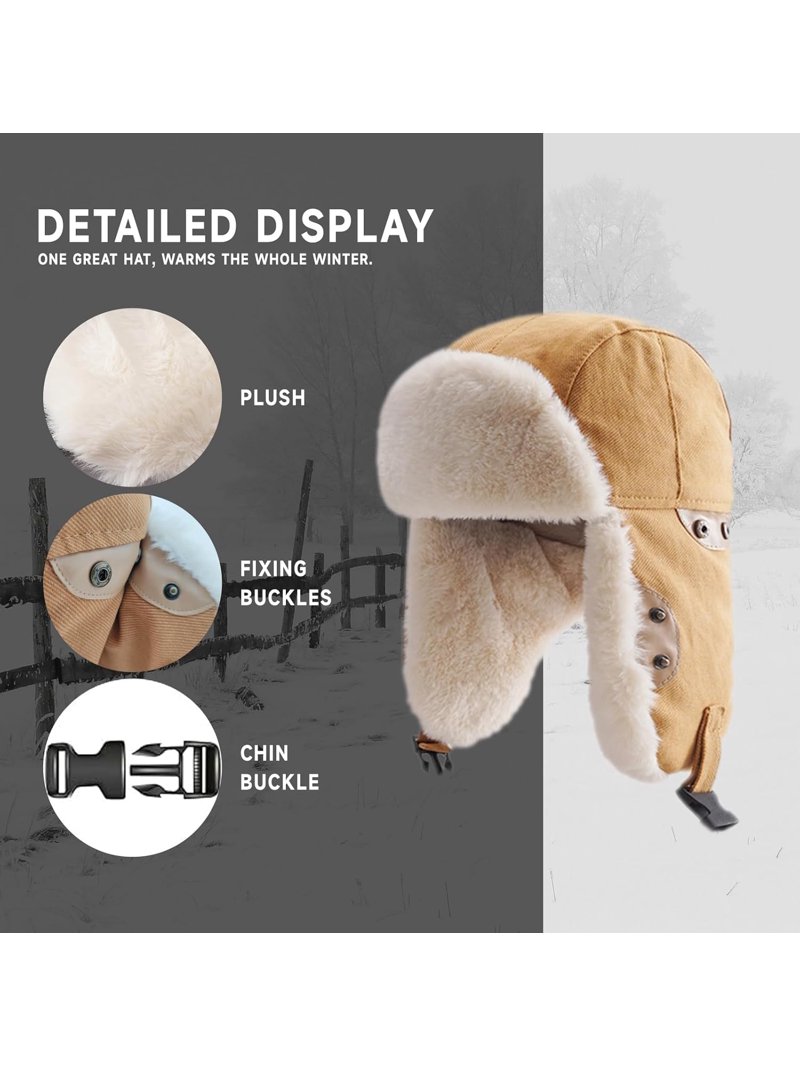 Trapper Hat with Faux Fur Lining, Ear Flaps, Adjustable Chin 