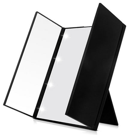 Combat Design - EEEKit Makeup Tri-sided Foldable LED Mirror, 8 LED Lights Stand Foldable Lighted Beauty Vanity LED Square Shape Mirror for Beauty Cosmetic Travel Compact Design