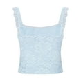 thumbnail image 4 of Delliss Women's Casual Solid Color Tight Fitting Pullover Lace Backless Camisole Top Light Blue M, 4 of 7
