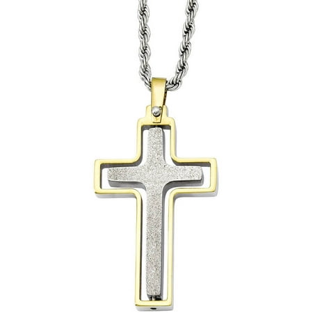 Primal Steel Stainless Steel Yellow IP-Plated Laser-Cut Moveable Cross Necklace, 22