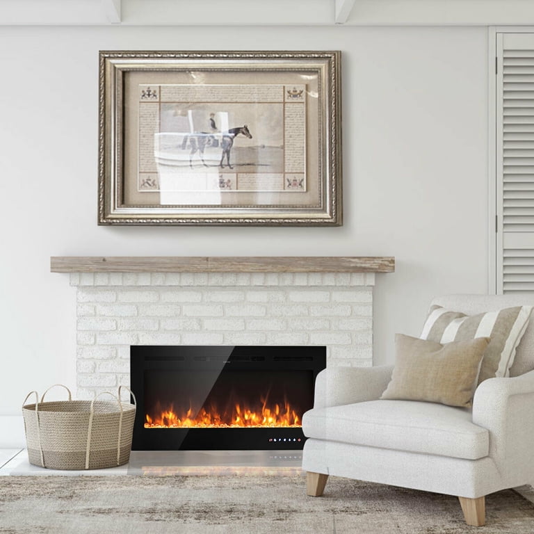 Gymax 40'' Electric Fireplace Recessed and Wall Mounted 750W/1500W W/  Multicolor Flame - Walmart.com