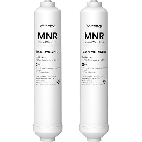 Waterdrop WD-MNR35 Remineralization Filter, 1/4" Quick Connect Mineral Filter for Undersink Reverse Osmosis System, Restore Essential Minerals for RO System, RO Mineral Filter System, 2-Pack