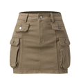 thumbnail image 5 of Gibobby faldas para mujer invierno Falda cargo de cintura Falda de mezclilla mini cargo con botones para mujer con bolsillos(Caqui, M), 5 of 5