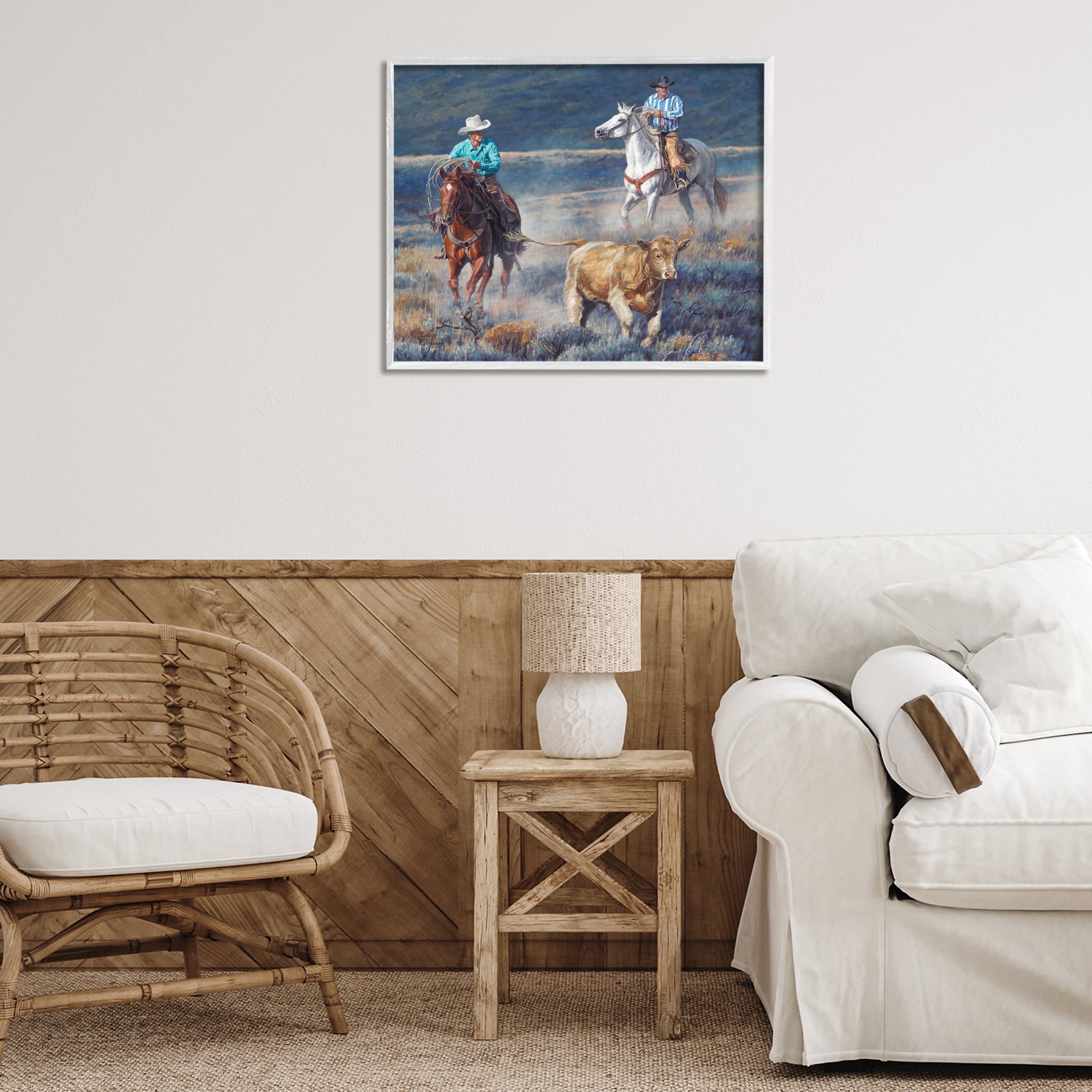 Stupell Industries The Chase Cowboys Landscape Painting White Framed Art Print Wall Art, 30 x 24