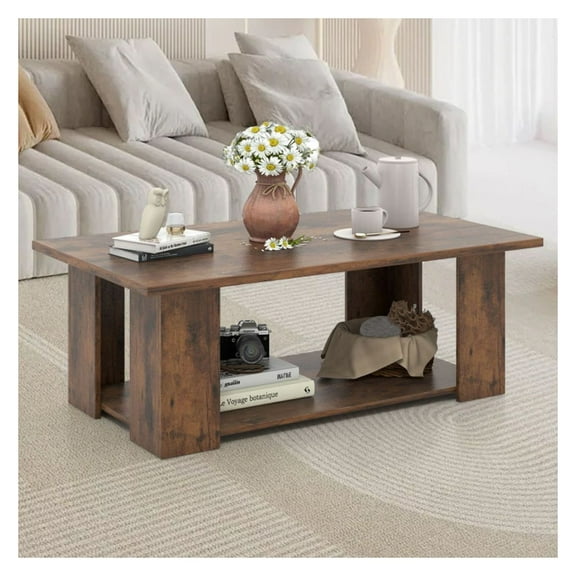 Coffee Table 41 Inch, Modern Wooden Living Room Table with Storage Shelf - Black/White/Coffee