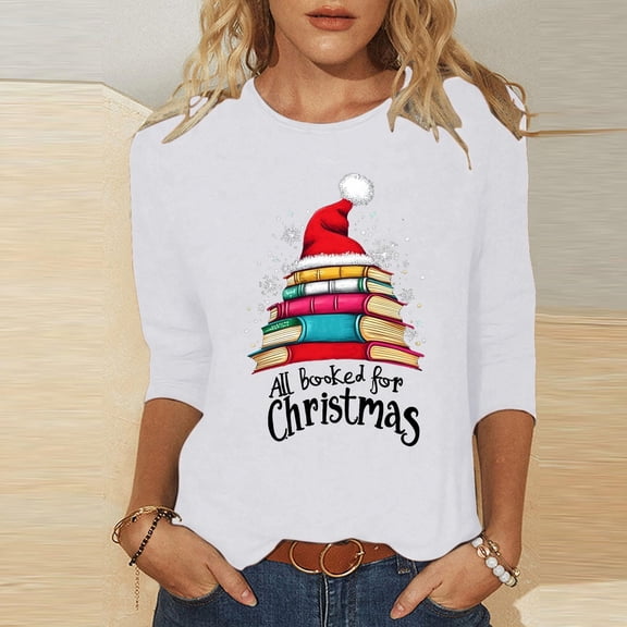 LEKWK Christmas Tunic Tops for Women 2025 Xmas Tree Crew Neck 3/4 Sleeve Tshirts Nurse Christmas Shirts for Women Tunic Womens Christmas Tunic