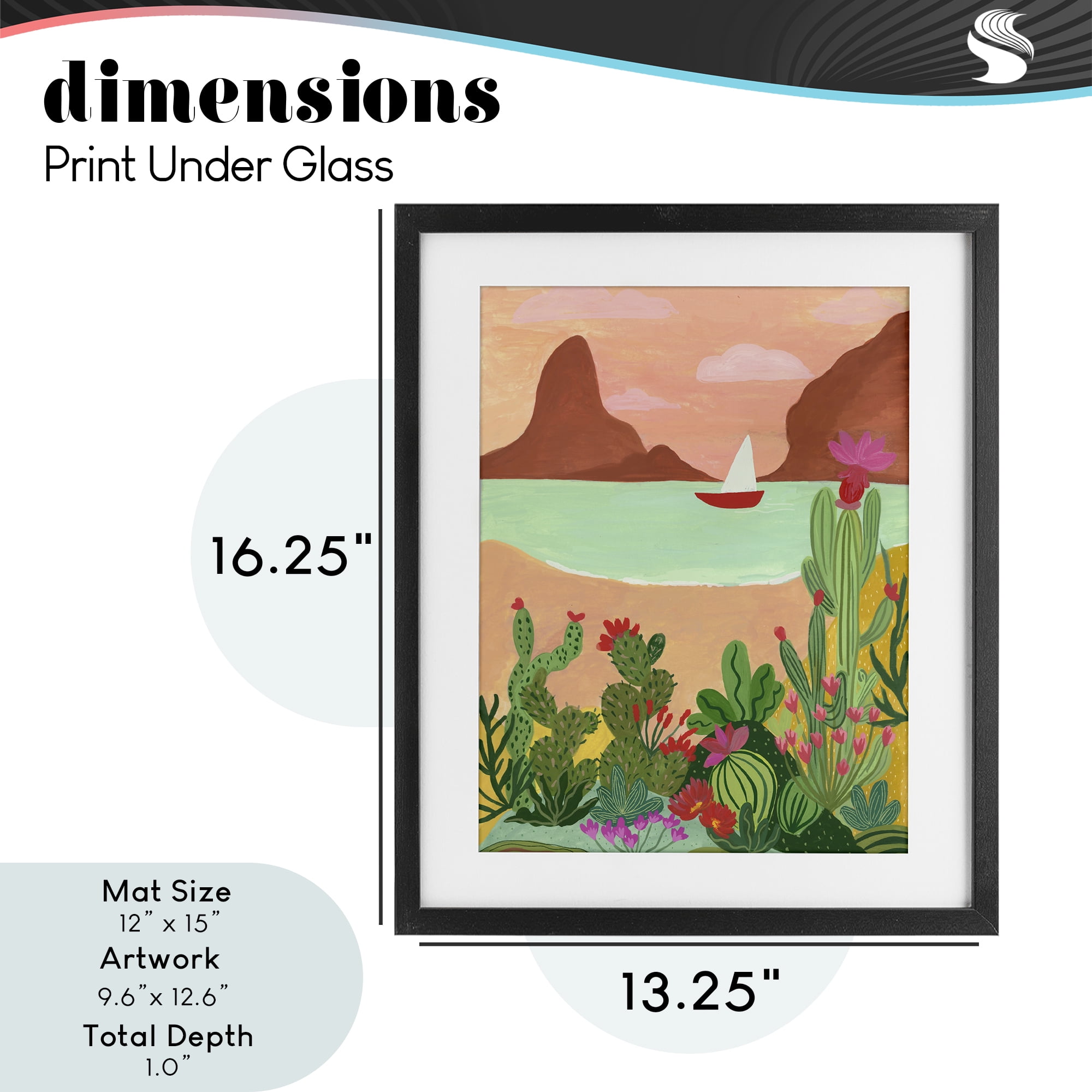 Desert Oasis Boat Black Framed Print Under Glass, design by Nabeela Rumi