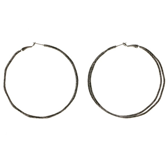 Large Double Hoop Earrings With Zigzag Design For Women Dark Silver-Tone