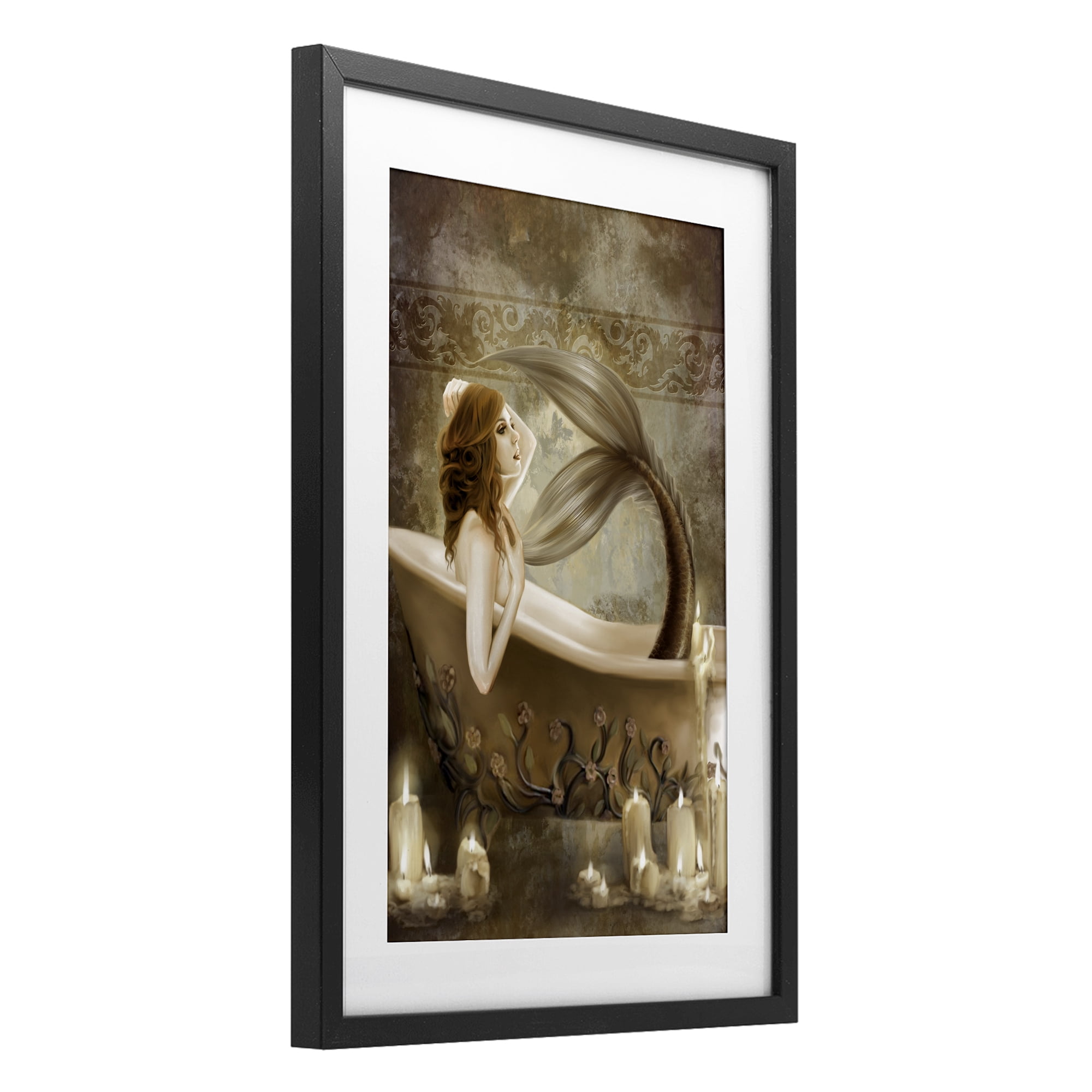Stupell Industries Sepia Bath Time Mermaid Black Framed Print Under Glass, design by Selina Fenech
