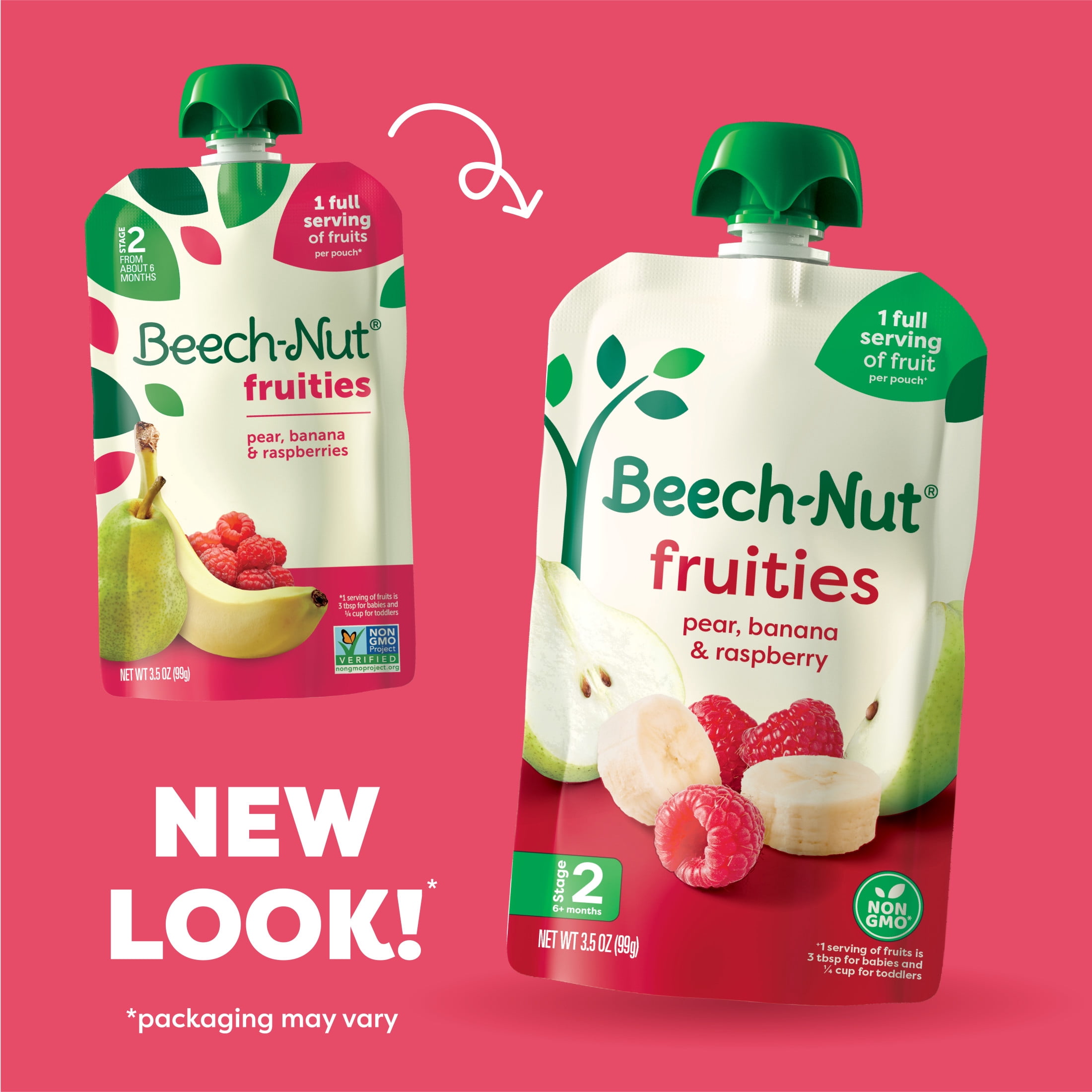 (12 pack) Beech-Nut Baby Food Stage 2 Pear Banana & Raspberry 3.5 oz Pouch