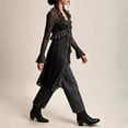 thumbnail image 6 of Cardigans for Women, V Neck Long Length Open Front Knit Sweaters with Ruffle Detail & Flare Sleeves, Spring Fall Street Wear | VerBelle,Black L, 6 of 9