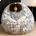 thumbnail image 2 of Raven-Symoné Home Big Snuggler Luxe Faux Fur 6 Foot Cocoon 2-in-1 Large Bean Bag Bed & Lounger - Phantom Grey, 2 of 4