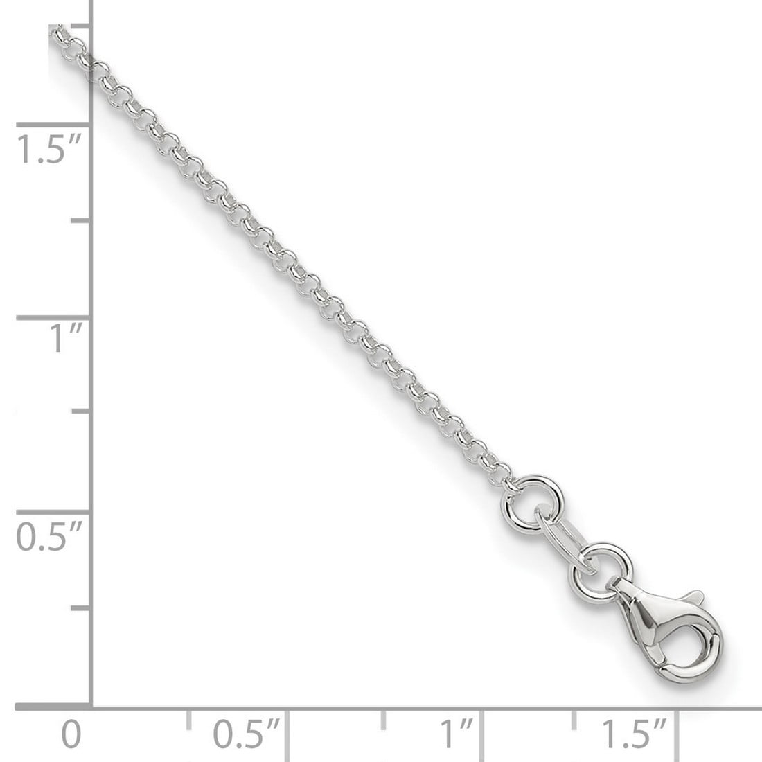 925 Sterling Silver Fancy Lobster Closure Polished Rolo Chain With 1in Ext. Anklet 9 Inch 1.5mm Wide Anklet for Women an