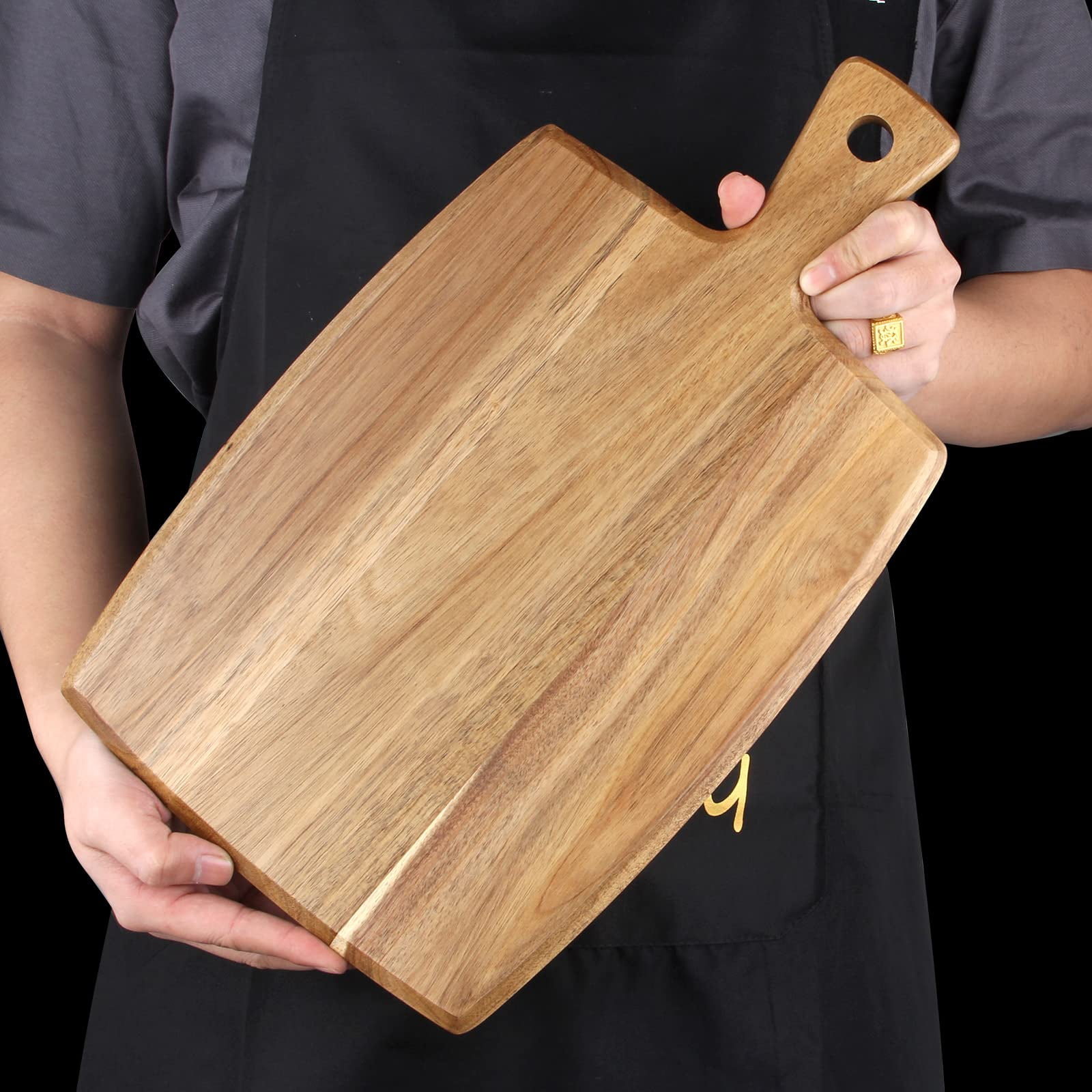 Wood Board With Handle Wooden Charcuterie Kitchen Chopping Boards For Bread Meat Fruit Cheese Serving Butcher Block Carving  17" X 10"