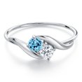 thumbnail image 3 of Gem Stone King 10K White Gold Round Swiss Blue Topaz and White Topaz Ring for Women (0.42 Cttw, Round 3.5MM, Gemstone November Birthstone, Size 5), 3 of 6