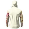 thumbnail image 5 of Men's Abstract Print Hooded Fishing Shirt with Face Mask - Long Sleeve UPF 50+ Quick-Dry Sun Protection Pullover with Zipper Pocket, Drop-Shoulder Outdoor Top for Hiking & Sports Khaki M, 5 of 7