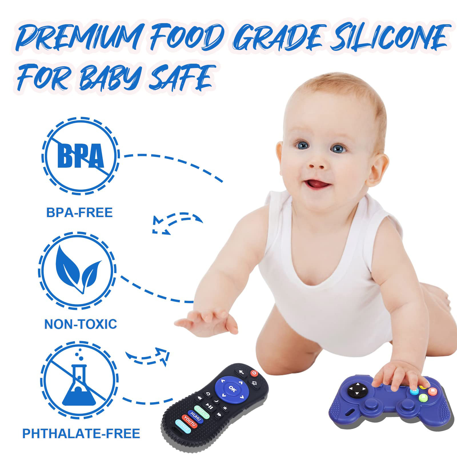 Smasener Silicone Teething Toys, Remote & Game Controller, 2-Piece Set photo 3