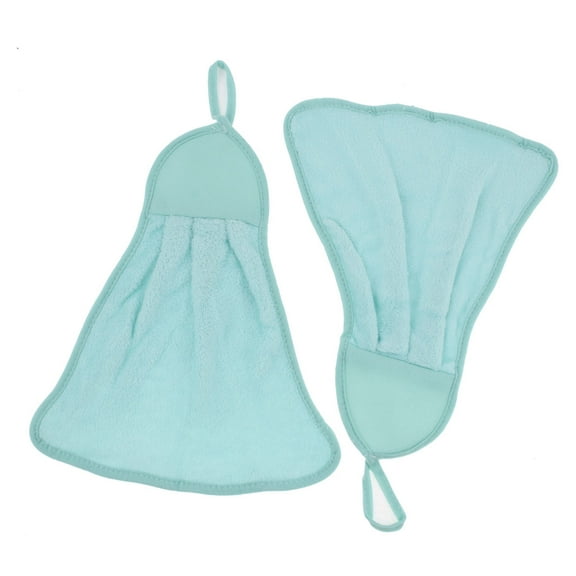 Unique Bargains Bathroom Wall Hanging Washing Hand Drying Coral Fleece Towel Washcloth 14.6"x10.2"(L*Max.W),Blue 2pcs