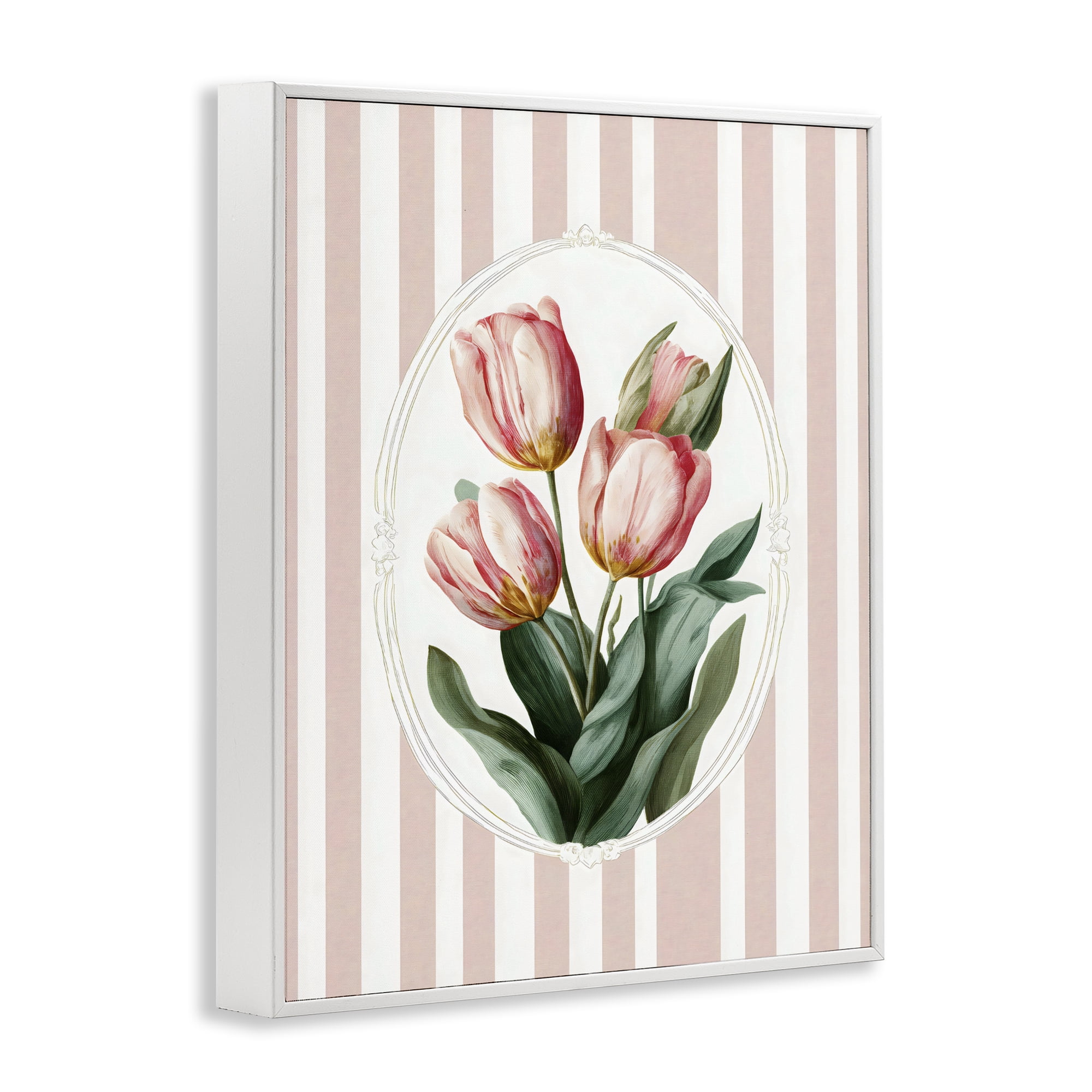 Stupell Industries Vintage Tulips on Stripes White Framed Giclee Art, design by Ink Drop Loft
