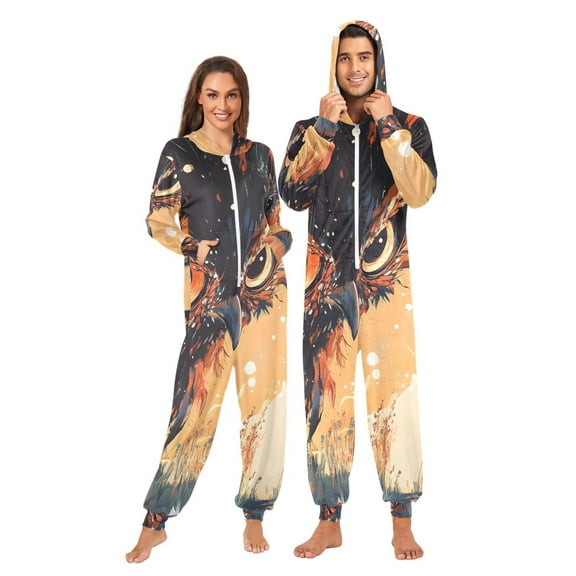Creative Owl Adult onesie Pajamas, Crystal Velvet Ultra Soft Warm Jumpsuit for Men and Women