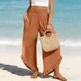 thumbnail image 2 of Admvng Womens Linen Pants Ruffle Hem Wide Leg Casual Summer Boho Trousers with Side Pockets, 2 of 5