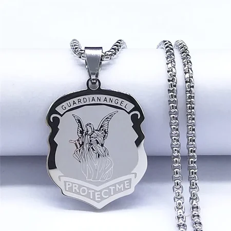 Holy Family 14K White Gold Archangel Michael Guardian Angel Necklaces Gabriel Necklace Sacred Heart of Jesus Jewelry