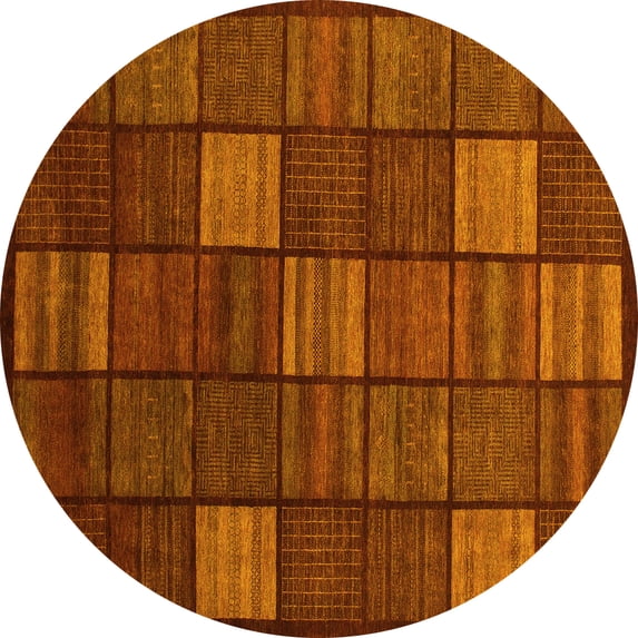 Ahgly Company Machine Washable Indoor Round Checkered Yellow Modern Area Rugs, 6' Round