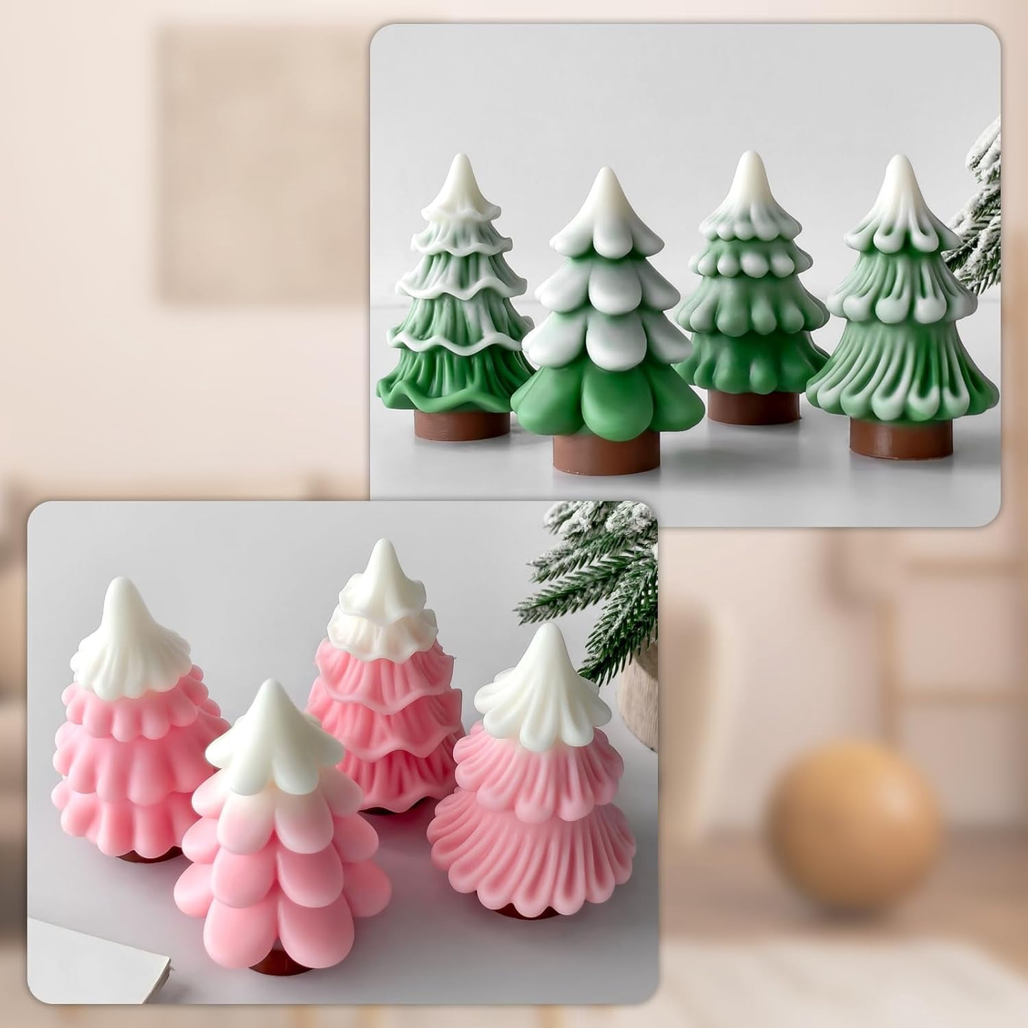 3D Christmas Tree Silicone Mold, Tree Shaped Candle Molds for Candle Making, Epoxy Resin Castinf Mould for DIY Wax Soap Art Craft Christmas Decoration (4pcs)